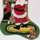 Vtg Bucilla Handmade Christmas Stocking Finished Santa Fireplace Hearth 1980 Cat