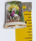 Vintage Thimble Porcelain Made In Japan Horses House Trees Gold Accent