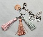 Sakroots Metal Butterfly Handbag Charm Purse Fob 3 Tassels Key Chain Pink Blue