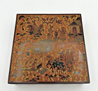 Hand Painted Burmese Lacquerware Square Lidded Box Extremely Intricate Stunning