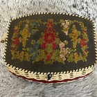 Sewing Basket Box Velvet Floral  Weave Tray Accessories Vintage Granny Cottage