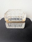 Vintage Cut Crystal Trinket Box Hinged Lid Gold Tone Frame Jewelry Box