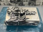 Zippo Angel Devil Wing Antique Silver Heavy Zippo Lighter In Wood Box New Japan