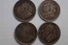  4 Coins  1912 1913 1914 1920 Canada Canadian Silver 5 Cent Coins