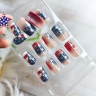 24pcs Independence Day Press On Nails Short Square 4th Of July American Flag 2