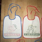 7  Vtg Baby Bibs Hand Embroidered 7 Days Of The Week Animal Designs Linen  Tie