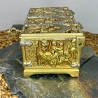 Vtg Gothic Revival Brass   Silver Jewelry Casket Reliquary Box W  Key From Spain