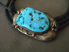 Willeto Native American Navajo Turquoise Sterling Silver Feathers Bolo Tie 1 8 