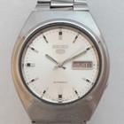 Vintage Seiko 5 Automatic 7009-8760 Silver Pinstripe Dial 17j Cushion Case Watch