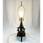 Vintage Mcm Mid Century Wood Nautical Ship s Wheel Helm Lamp Turns Light Works