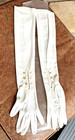 2 Pr Vintage Long Opera Length Nylon Gloves 22  White 16  Beige Buttons Stretch