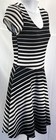 Vintage Mini Dress S Blk wht Stripe Fit   Flare Scoop Neck Grunge Funky Cyber