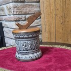 Vintage German Pottery Tobacco Humidor Jar Wood Lid W pipe Rest Marzi And Remy