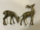 Vintage Solid Brass Deer Figurine Set - Pair Of Buck   Doe-5  Tall X 5 1 2  Wide