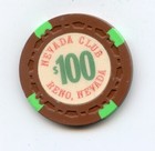 100 00 Chip From The Nevada Club Casino Reno Nevada Brown Small Crown