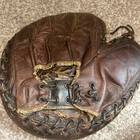 Vintage Leather Catcher   s Mitt     Early Baseball Glove  Well-worn Collectible