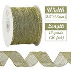 Moss Green Crinkled Silk Gold Metallic Wired Ribbon 2 5 Inch X 10 Yards Bow