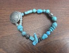 Turquoise Beaded Bracelet With Bird Fetish   Real 1928 Buffalo Nickel Concho