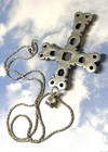 Big Vintage Mexico Sterling Silver Cross Blue Lapis 925 Pendant Necklace 18   