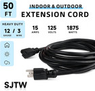 50 Ft Heavy Duty Outdoor Extension Cord  12 3 Sjtw Black 3-prong