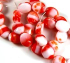 Czech Pressed Glass Oval Beads   14x11mm  Orange   White  Glossy  10pcs