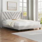 Full queen Upholstered Bed Frame With Wing Side Headboard  No Box Spring Needed