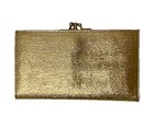 Vtg New Baronet Gold Tone Wallet Clutch Coin Purse Kiss Lock Bifold Metallic Nos