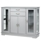 Sideboard Buffet Server Storage Cabinet With 2 Drawers And Glass Doors-white
