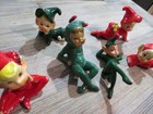 6  Vtg 50s Ceramic  Rubber Pixie Elf Xmas-figurine-japan