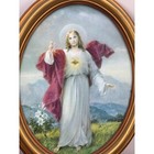 Vintage Sacred Heart Of Jesus Oval Gold Frame Print Italy Religious Wall Art 10 