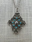 Vintage Avon Necklace Ring Set Hematite Faux Turquoise 7 75 24   