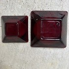 Vintage Ruby Red Glass Ashtray Set Square Mid Century Modern Tobacciana 2 Piece