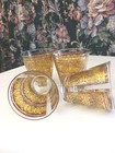 Vtg Georges Briard Cocktail  Glasses 4 Low Ball Mid Century Modern Gold Swirl 
