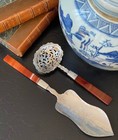 Rare 19c Dutch Sterling Silver Red Agate Pierced Fruit Dessert Serving Set C1864