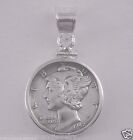 Coin Pendant 90  Silver Vintage Mercury Dime Sterling Silver Bezel Soldered Bail