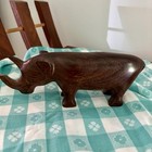 Vtg Mcm Hand Carved Solid Wooden Rhinoceros Figurine Sculpture Wood Midcentury