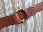 Lands End O-ring Wide Hip Belt Women Brown Leather Brass Boho Rustic Size Xl