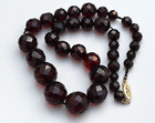 Antique   Vintage Art Deco Faceted Cherry Bakelite Necklace Round Shape Beads