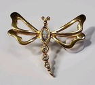 Dragonfly Lapel Hat Jacket Pin Gold Color Metal Iridescent Colors  