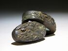 Dragon   Wave Black Shakudo Kinko Fuchi kashira Edo Original Tsuba Antique