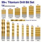 Metric 99 Pieces Titanium Twist Drill Bit Set  135   Tip High Speed Steel  Siz   
