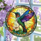 Hummingbird Stained Glass Suncatcher  Floral Hummingbird Window Hanging