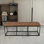 Faux Leather Button Tufted Decorative Bench With Metal Base  Brown