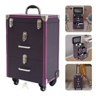 Large Rolling Makeup Cases Lockable Makeup Train Case Cosmetic Trolley Organizer