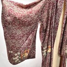 Vintage Hand Stitched Japanese Kimono Long Robe Red Floral   Landscape Printed