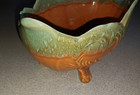 Vintage Cookson Pottery Usa Bowl Planter Orange With Green Drip Glaze