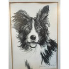 Signed Border Collie Dog Vintage Woven Wood Frame 10x12