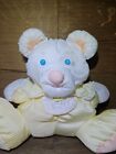 Vtg 1988 Fisher Price Baby Puffalumps Bear Rattle Plush Yellow White Half Strips