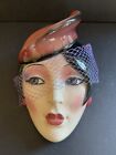 Vintage Clay Art Hand Painted Ceramic Art Deco Lady Wall Mask
