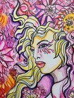 Original Drawng 11 X 14 Abstract Mixed Medium Woman Flowers Modern Art By Crc